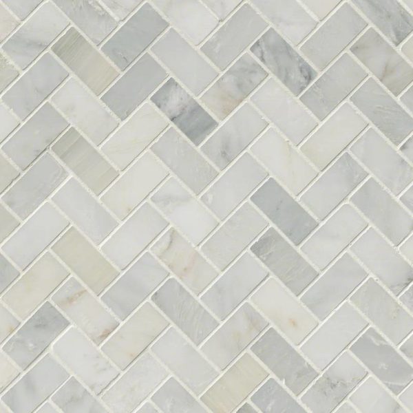 Arabescato Carrara Herringbone Pattern Honed In A Mesh