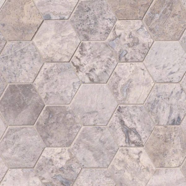 Silver Travertine 3″ Hexagon Honed