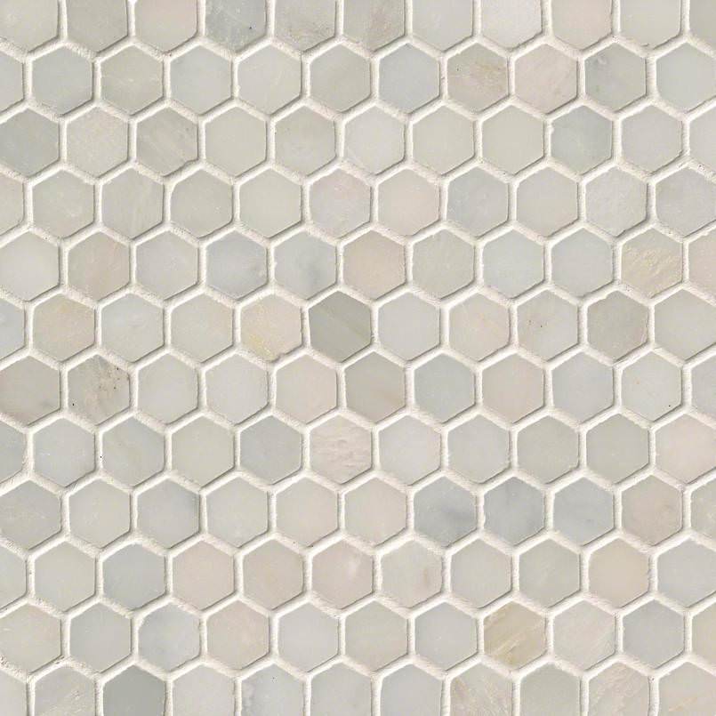 Greecian White 1inch Hexagon Polished In A Mesh