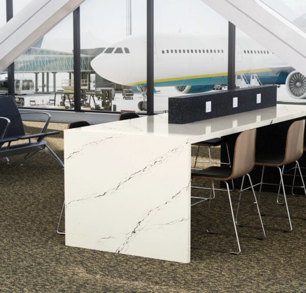 Inverness Platinum Cambria Quartz Countertops with Waterfall Panel